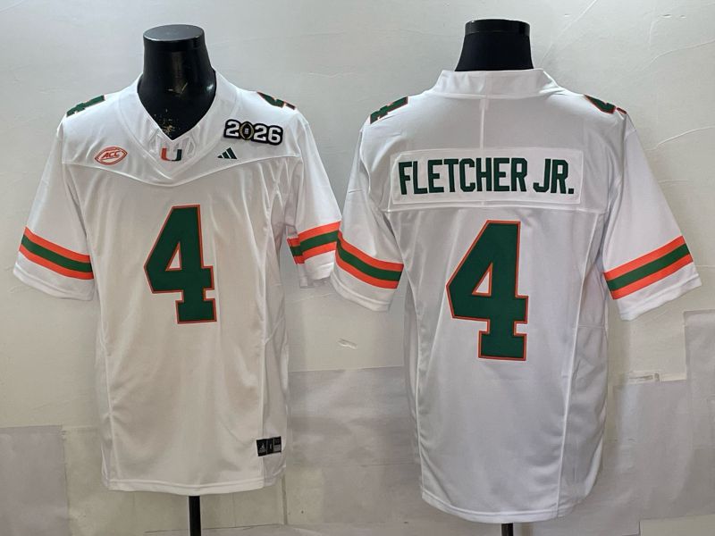Men 2026 Miami Hurricanes #4 Fletcher jr White 3th generations Limited NCAA Jersey 0021
